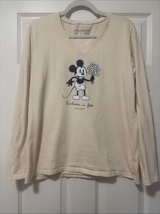 Life Is Good Tops - Life Is Good Cream Long-Sleeve Tee with Mickey Graphic and Flowers